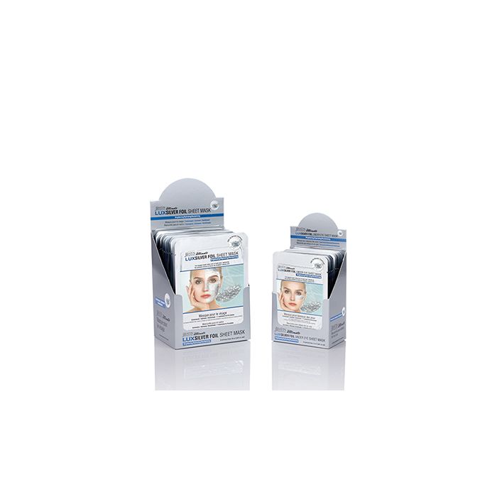 2 open boxes of Satin Smooth LUXSilver Foil Shieet Mask side by side featuring individual sterile foil packs on each box 