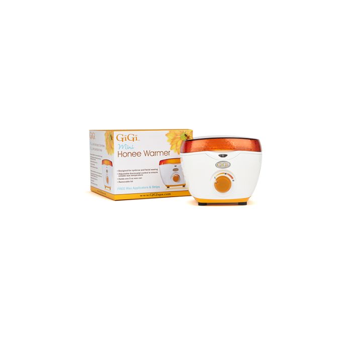 GiGi Mini Honee Wax Warmer in front of its retail box packaging