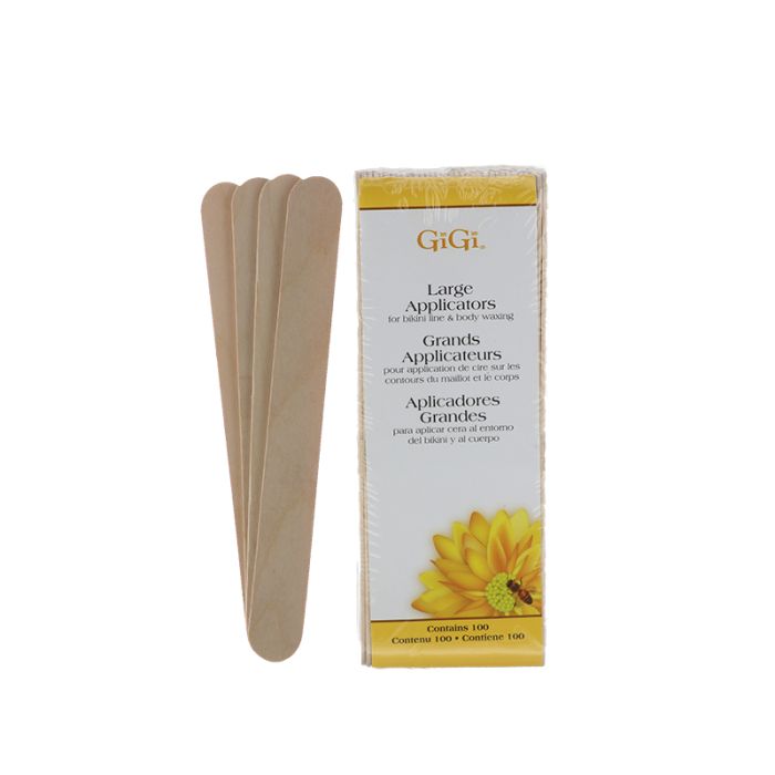 Pack of GiGi Large Applicators facing forward with 4 large applicator sticks fanned out to its right
