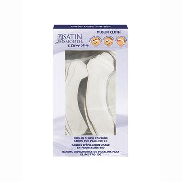 2 stacks of Satin Smooth EZ Grip Muslin Contour Cloth Facial Strip in retail packaging 