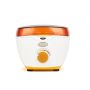 Front view of GiGi Mini Honee Wax Warmer featuring its orange lid, markings, LED indicator light, & temperature control knob  thumbnail